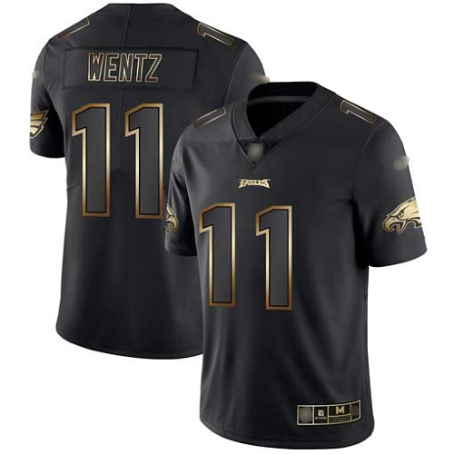 Men Philadelphia Eagles #11 Carson Wentz Black Gold Vapor Untouchable NFL Jersey Limited Player Football->nfl t-shirts->Sports Accessory